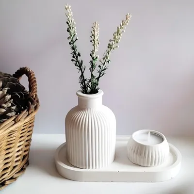 Concrete vase and candle holder set