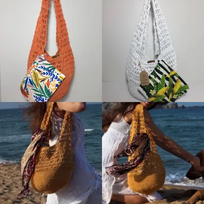 Crochet cotton yarn, beach bagwith make up bag