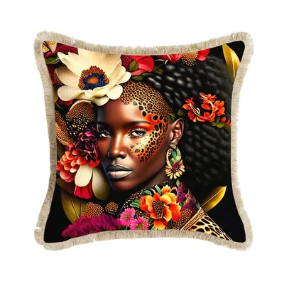 Decorative Pillow 43x43 cm – Floral Portrait with Leopard Print