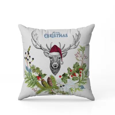 Decorative Pillow 43x43 cm – White Christmas Deer