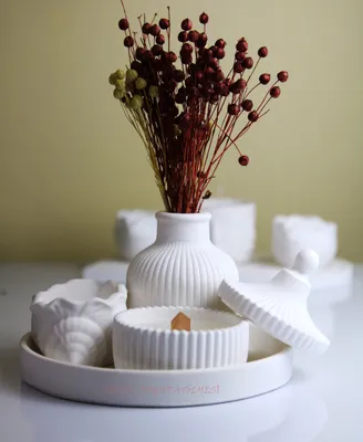 white vase, candlestick and candle holder set