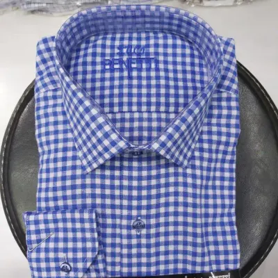 men shirt blue Sqaure Men Casual