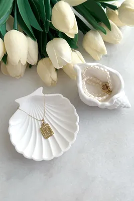 White Oyster Concrete Jewelry Tray, Aesthetic Concrete Jewelry Plate, Oyster Shell Trinket Dish, Jewelry Bowl, Cute Room Decor