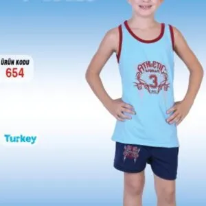Boys' Cotton Athlete and Shorts Set – Model 654, Light Blue 'Athletic'