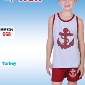 Boys' Cotton Athlete and Shorts Set – Model 668, Grey Anchor Print