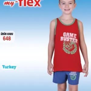 Boys' Cotton Athlete and Shorts Set – Model 648, Red 'Game Buster'