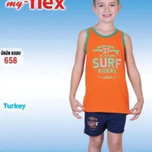 Boys' Cotton Athlete and Shorts Set – Model 658, Orange 'Surf Riders'