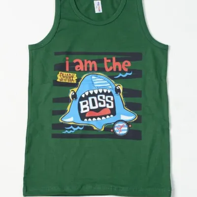 Boys' Cotton Athlete – Green, Shark 'Boss' Print
