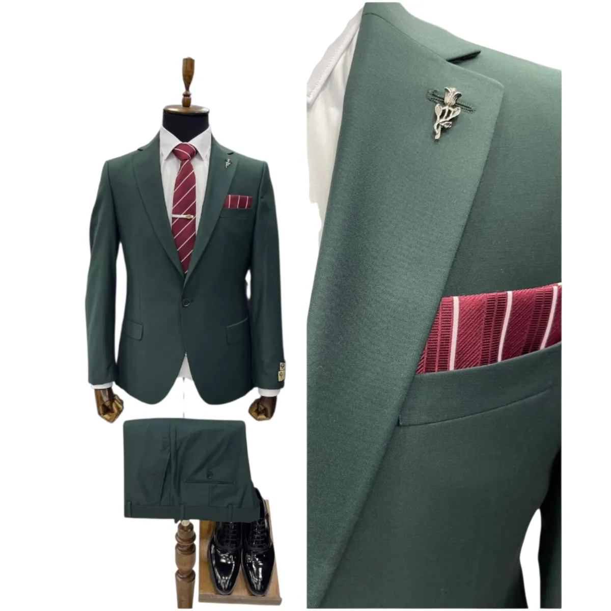 Men's Slim Fit 2-Piece Suit – Grey, Beige and Green — picture 5