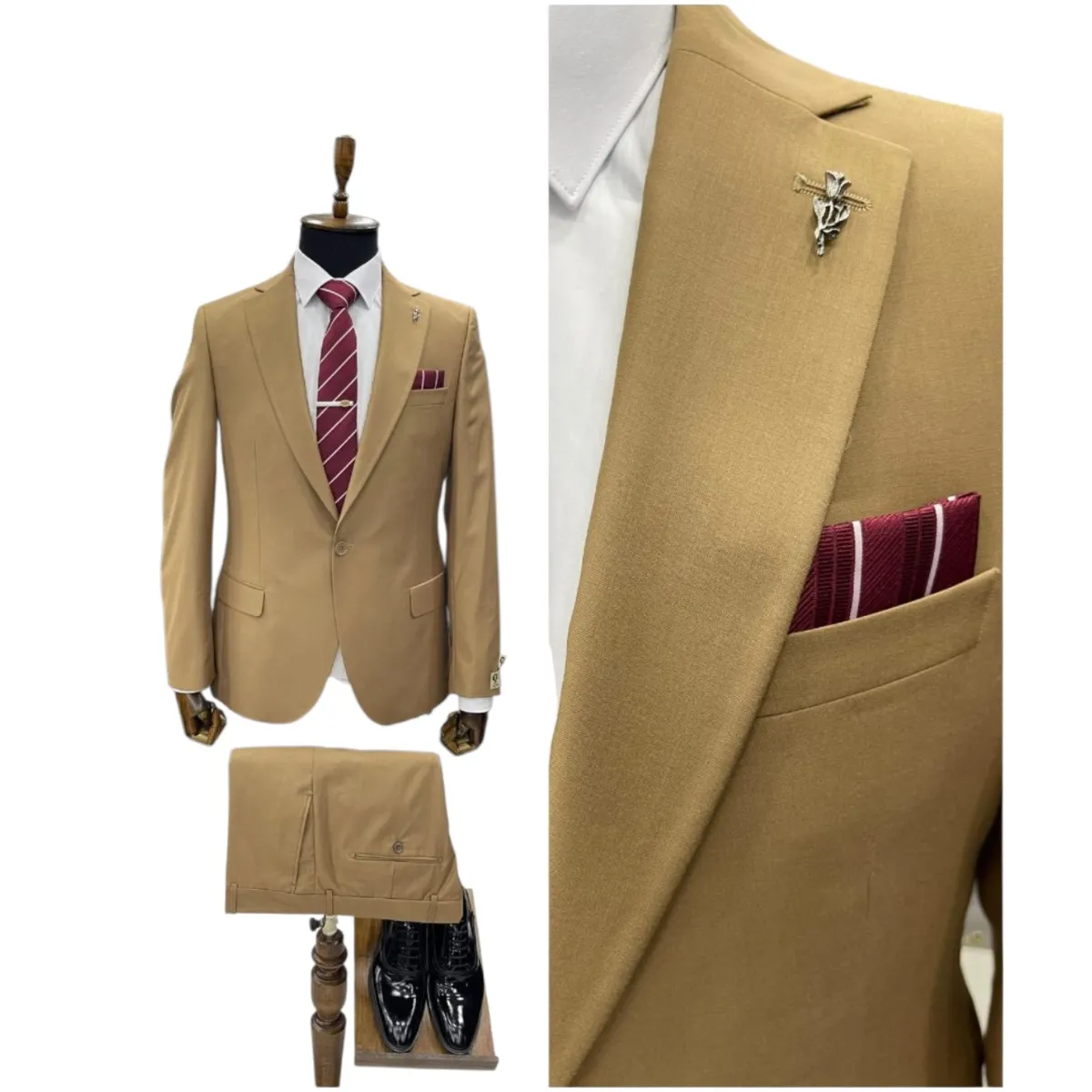 Men's Slim Fit 2-Piece Suit – Grey, Beige and Green — picture 4
