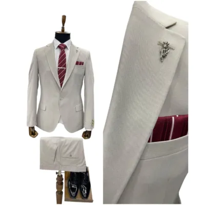 Men's Slim Fit 2-Piece Suit – Grey, Beige and Green