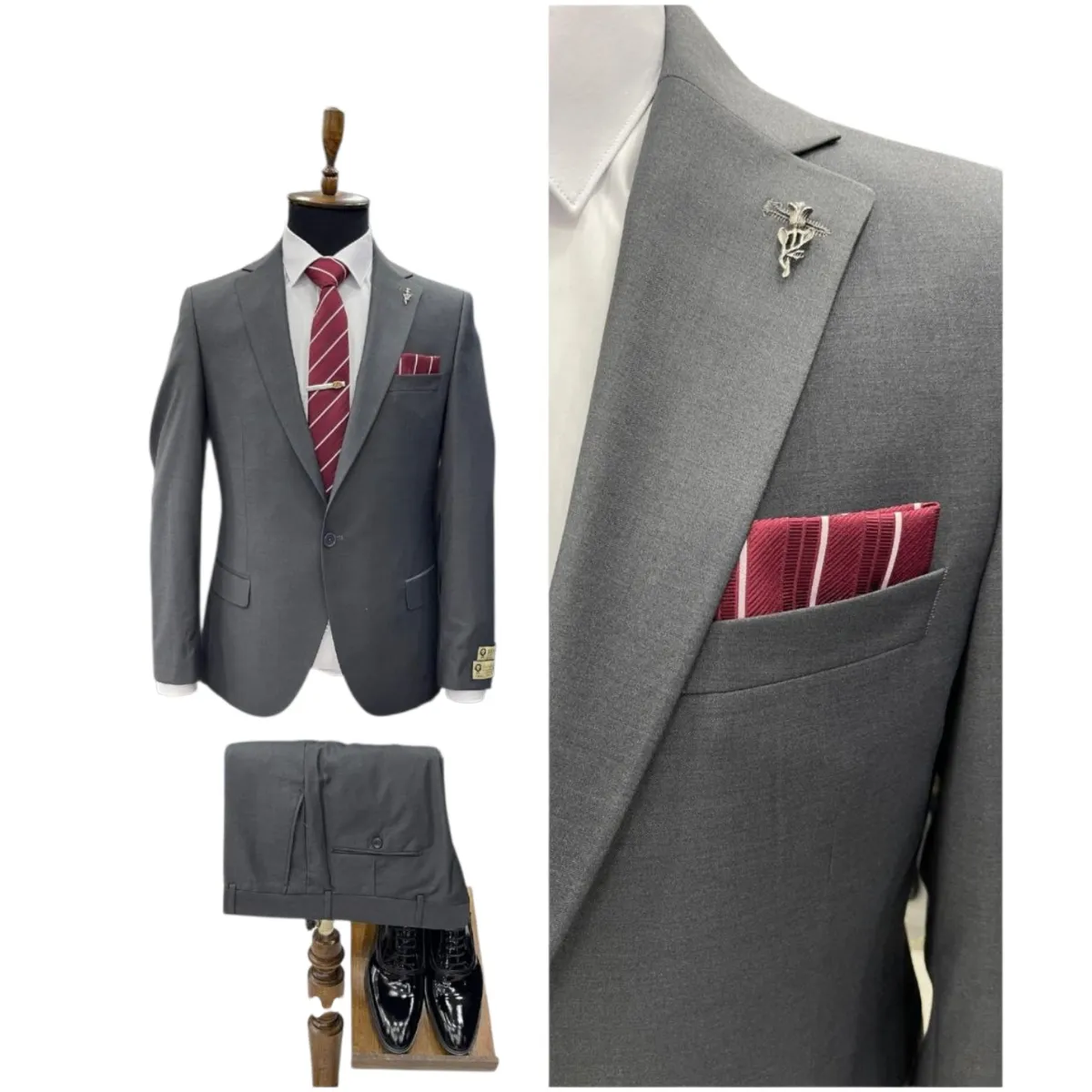 Men's Slim Fit 2-Piece Suit – Grey, Beige and Green — picture 2