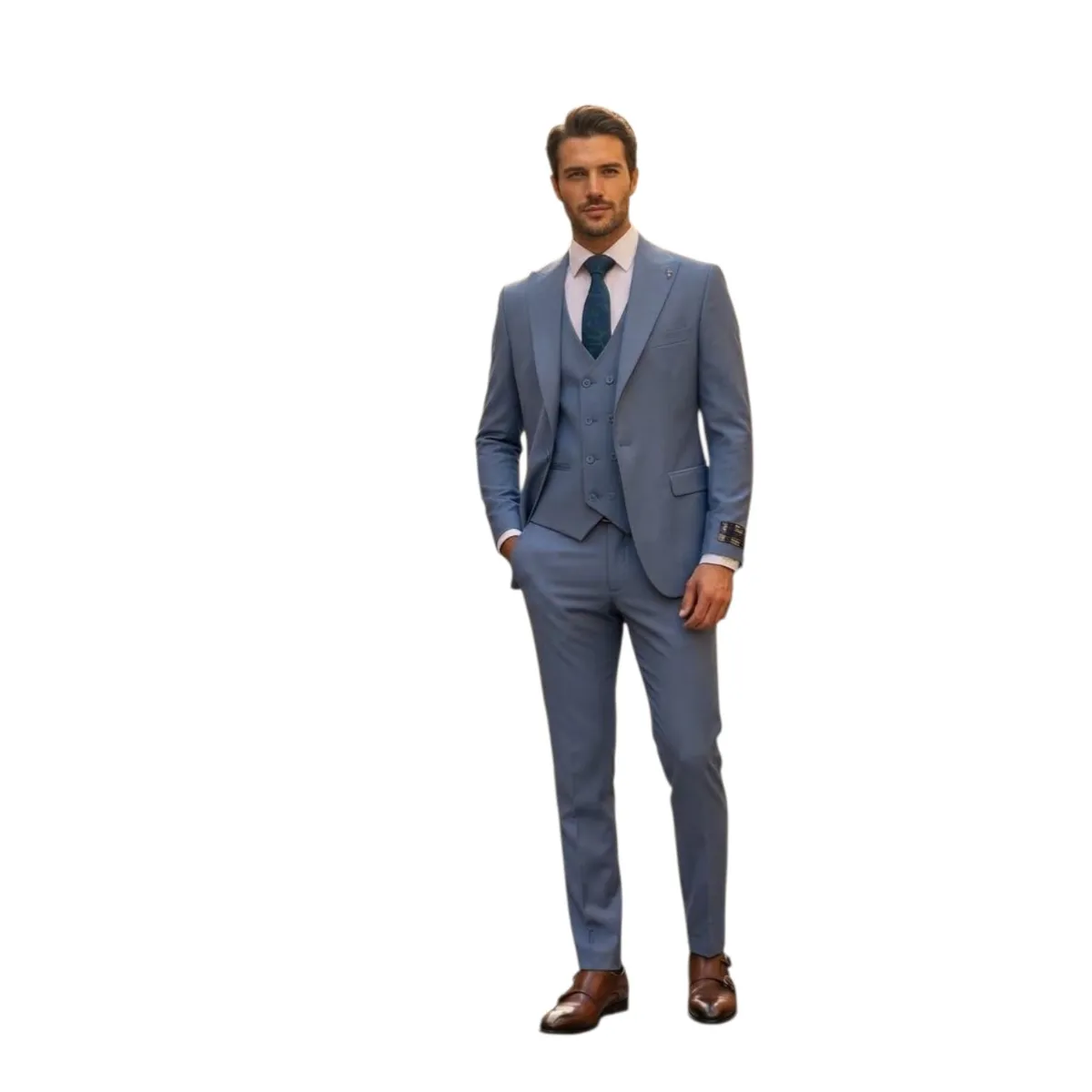 Men's Slim Fit 3-Piece Suit – Navy, Beige and Grey — picture 5