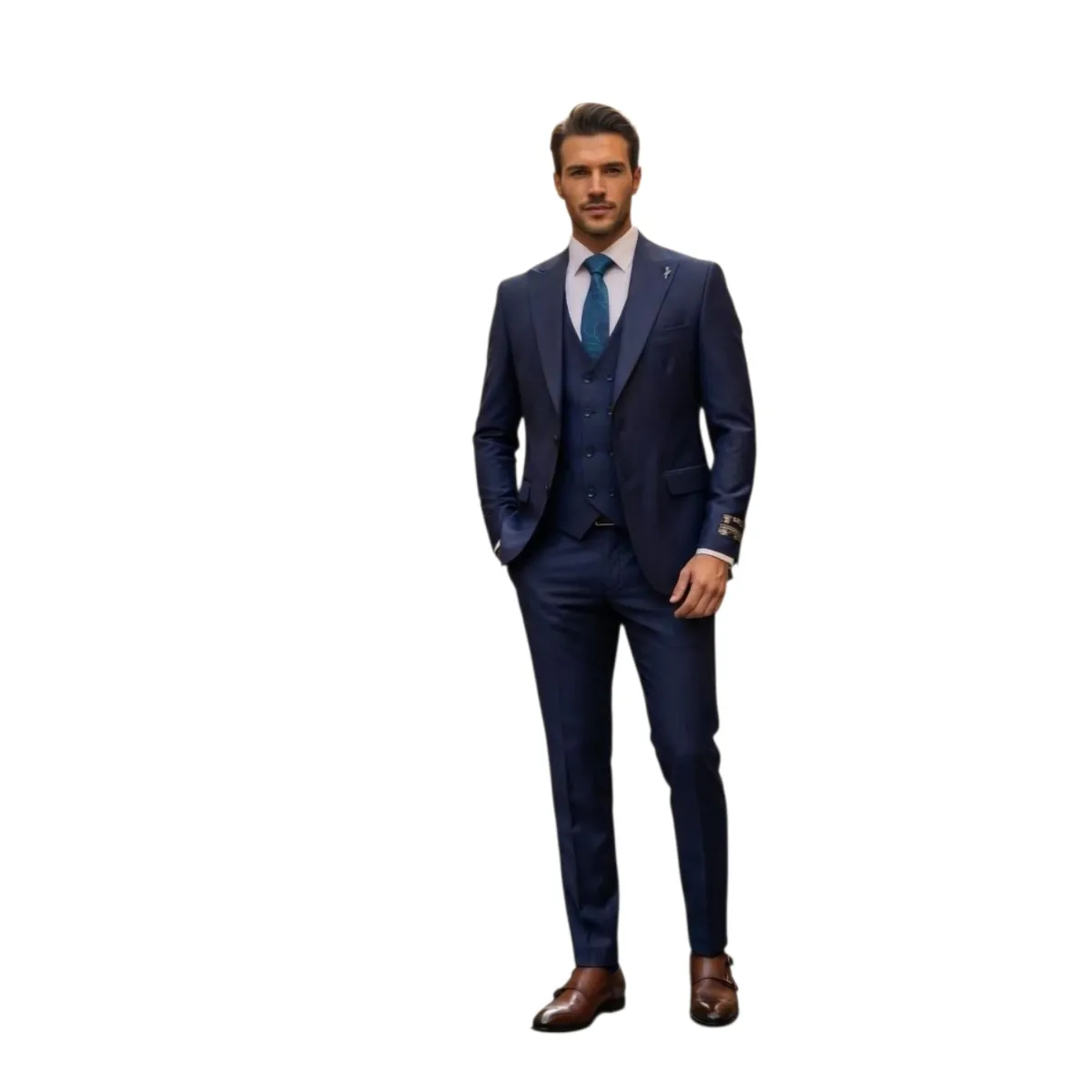 Men's Slim Fit 3-Piece Suit – Navy, Beige and Grey — picture 4