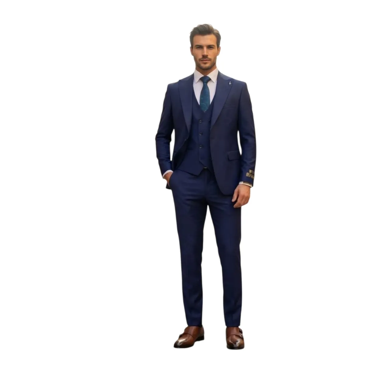 Men's Slim Fit 3-Piece Suit – Navy, Beige and Grey — picture 3