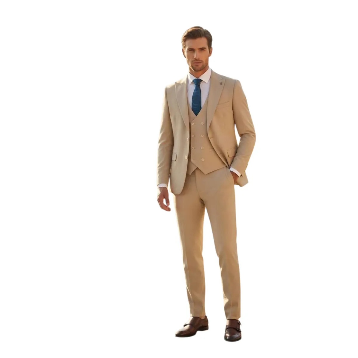 Men's Slim Fit 3-Piece Suit – Navy, Beige and Grey — picture 2
