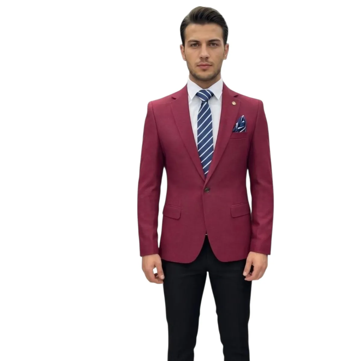 Men's Slim Fit Single-Breasted Blazer – Mustard, Burgundy, Navy and Green — picture 2