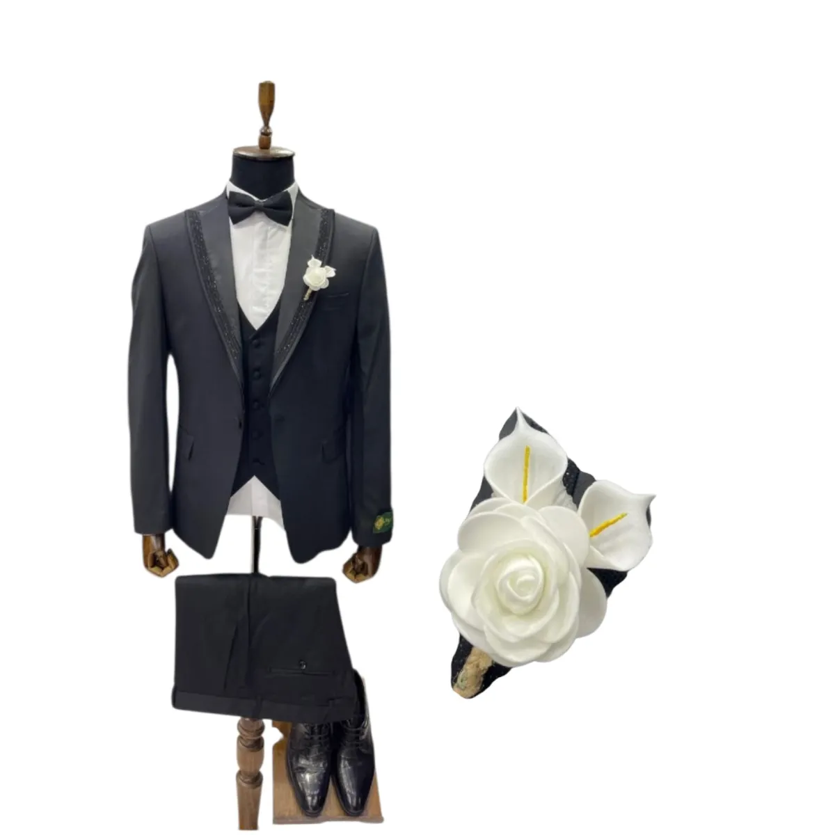 Men's 3-Piece Wedding Suit with Waistcoat – Black and Navy — picture 5