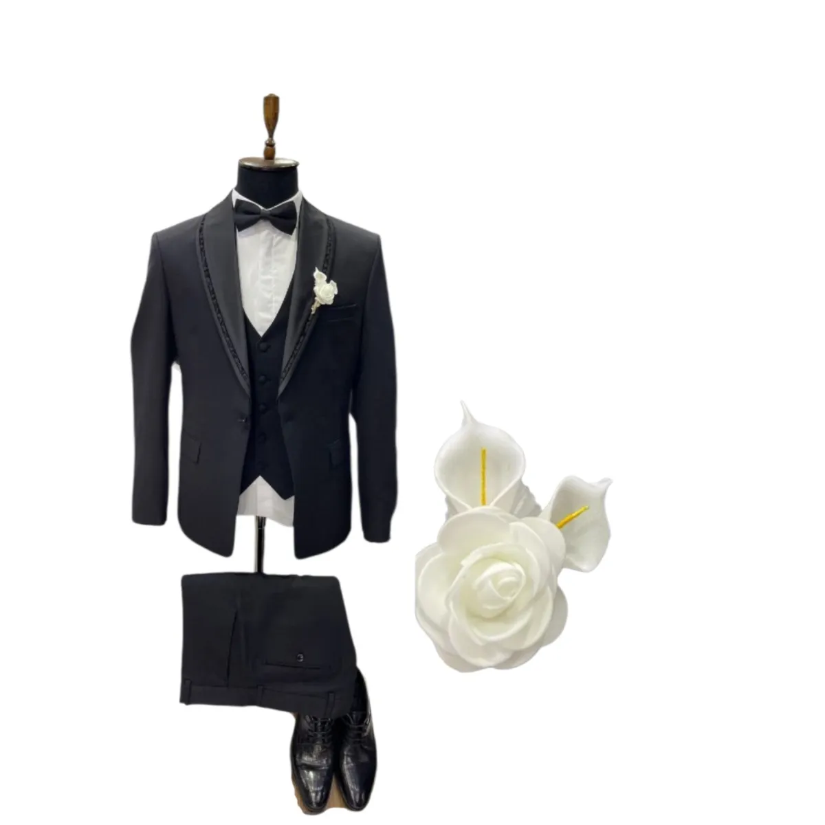 Men's 3-Piece Wedding Suit with Waistcoat – Black and Navy — picture 4
