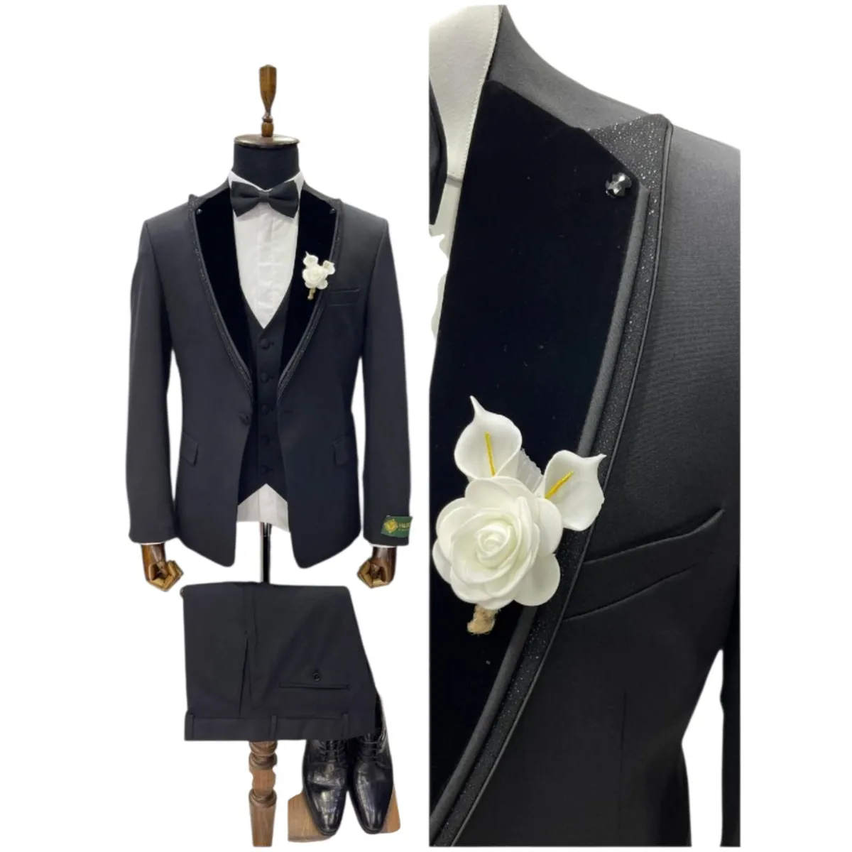 Men's 3-Piece Wedding Suit with Waistcoat – Black and Navy — picture 3