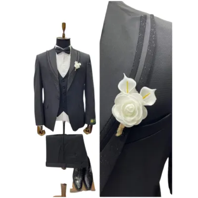 Men's 3-Piece Wedding Suit with Waistcoat – Black and Navy