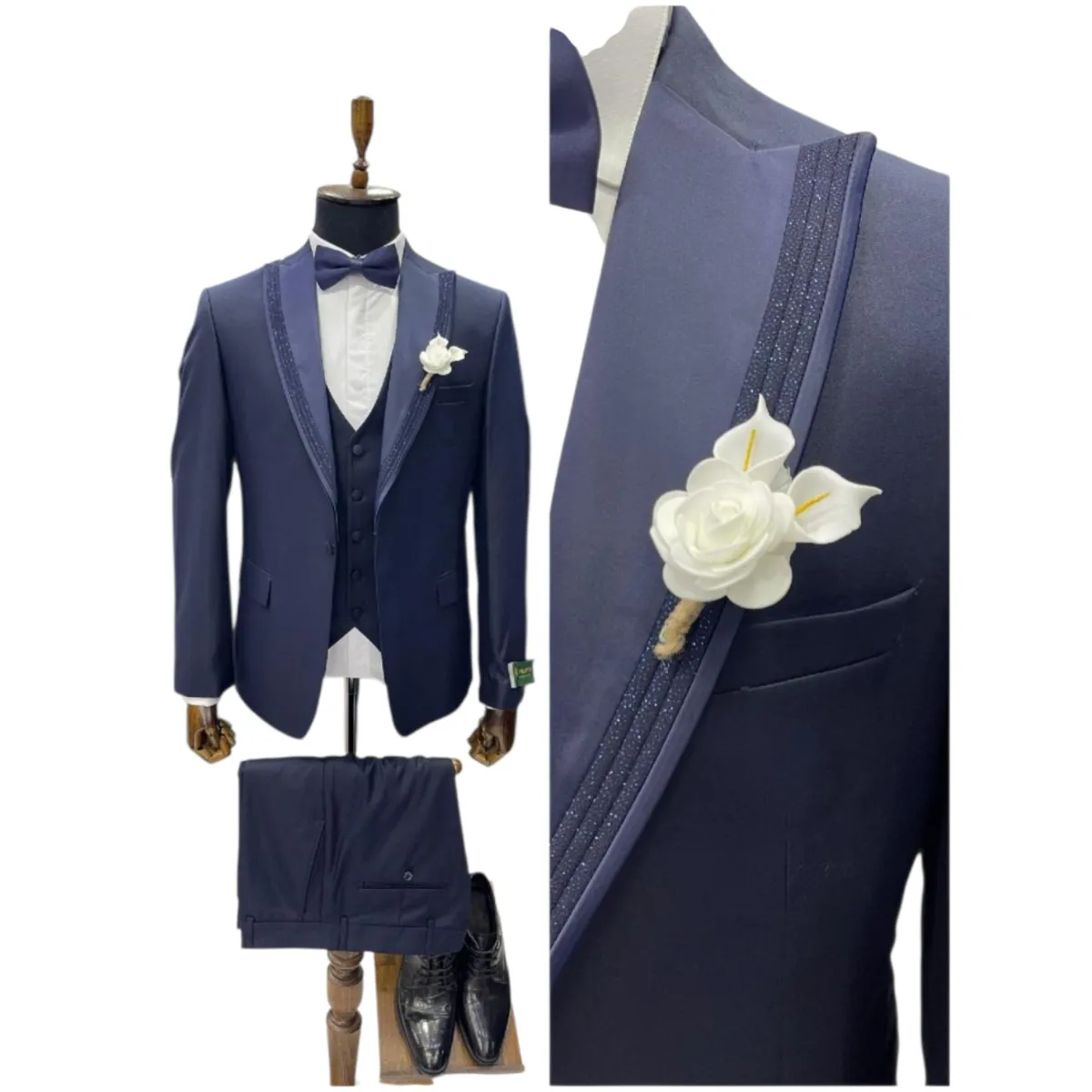 Men's 3-Piece Wedding Suit with Waistcoat – Black and Navy — picture 2