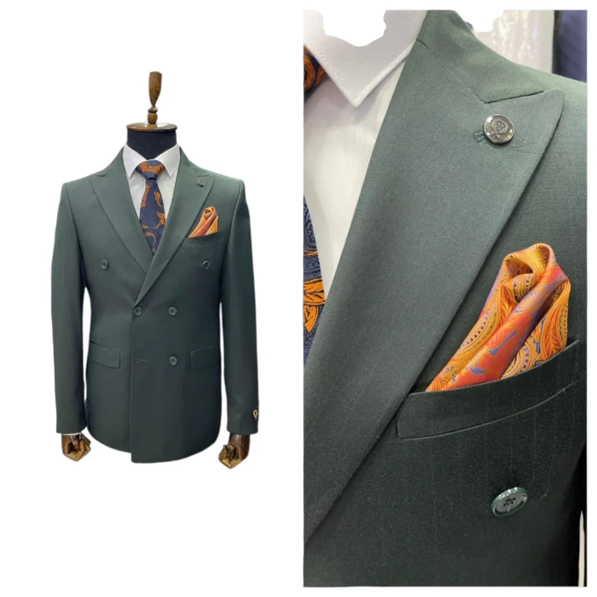 Men's Slim Fit Double-Breasted Blazer – Mustard, Navy, Sage and Blue — picture 5