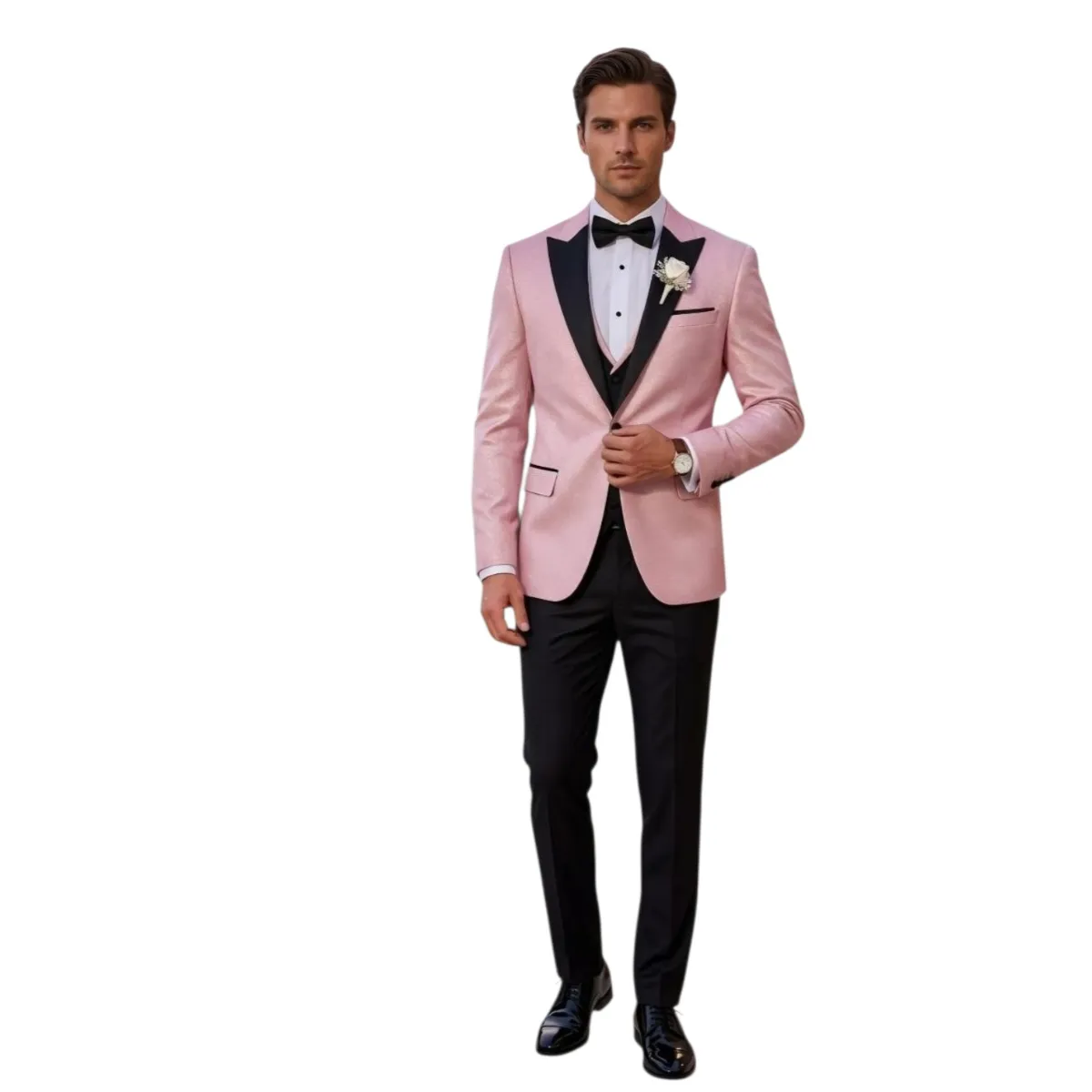 Men's Tuxedo Jacket with Black Lapels – White, Pink, Cream, Red and Gold — picture 2