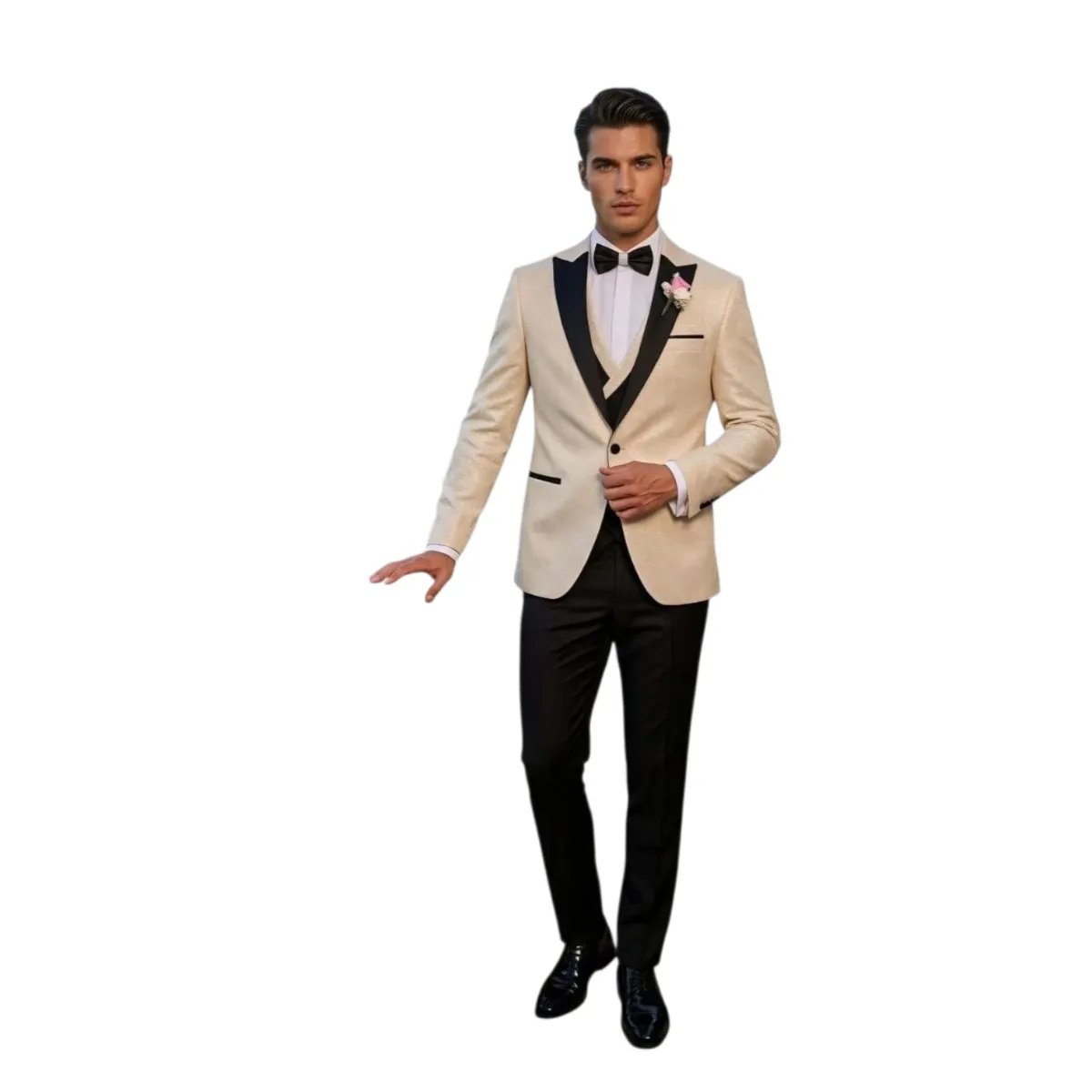 Men's Tuxedo Jacket with Black Lapels – White, Pink, Cream, Red and Gold — picture 3