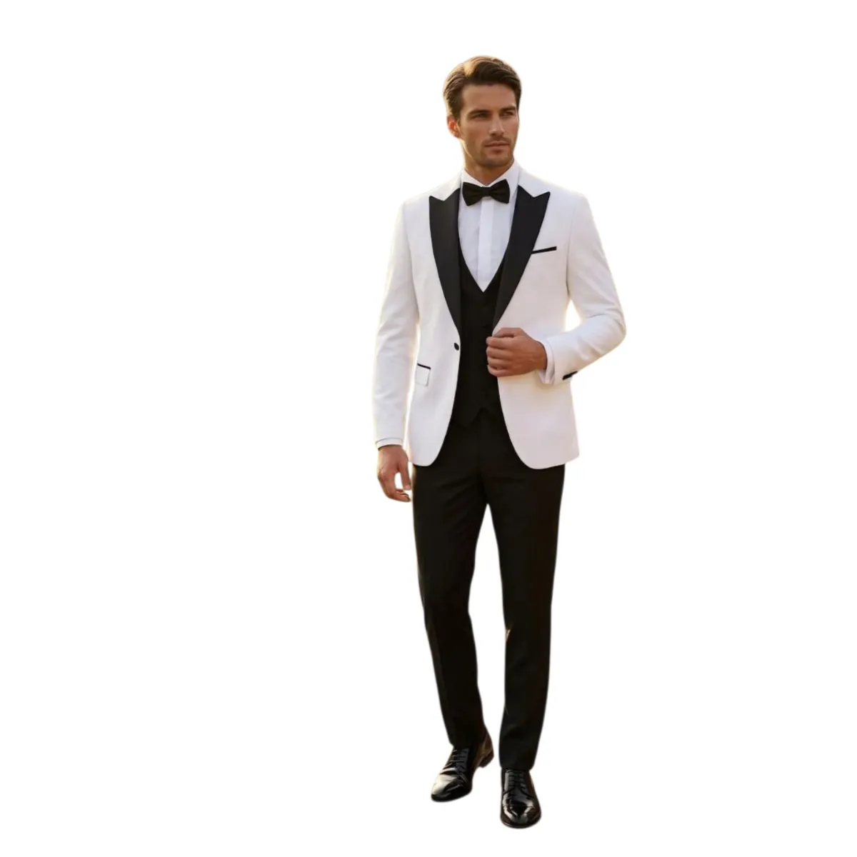 Men's Tuxedo Jacket with Black Lapels – White, Pink, Cream, Red and Gold — picture 4