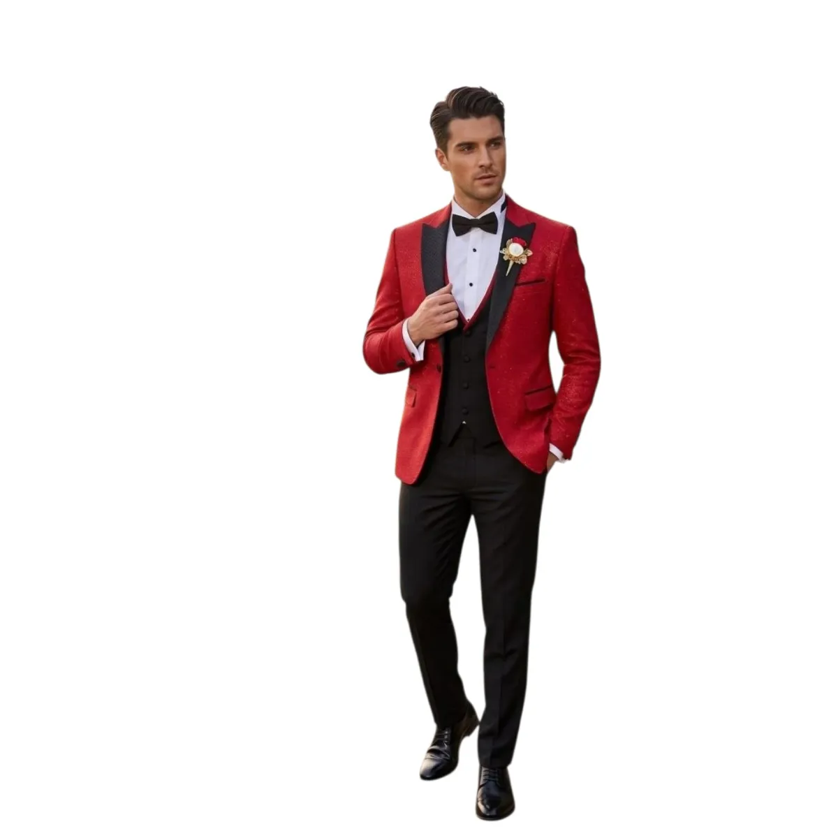 Men's Tuxedo Jacket with Black Lapels – White, Pink, Cream, Red and Gold — picture 5