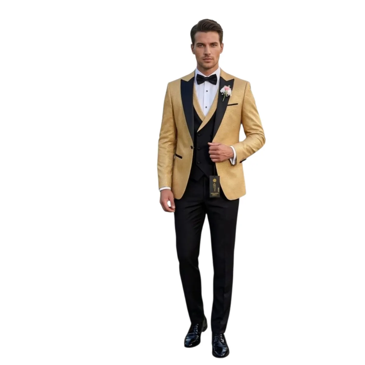 Men's Tuxedo Jacket with Black Lapels – White, Pink, Cream, Red and Gold — picture 6