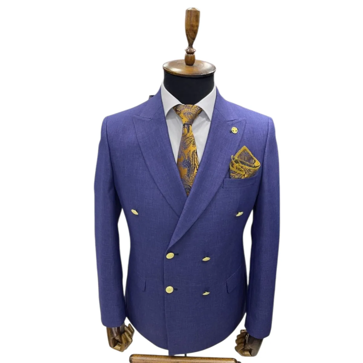 Men's Slim Fit Double-Breasted Blazer – Mustard, Navy, Sage and Blue — picture 2