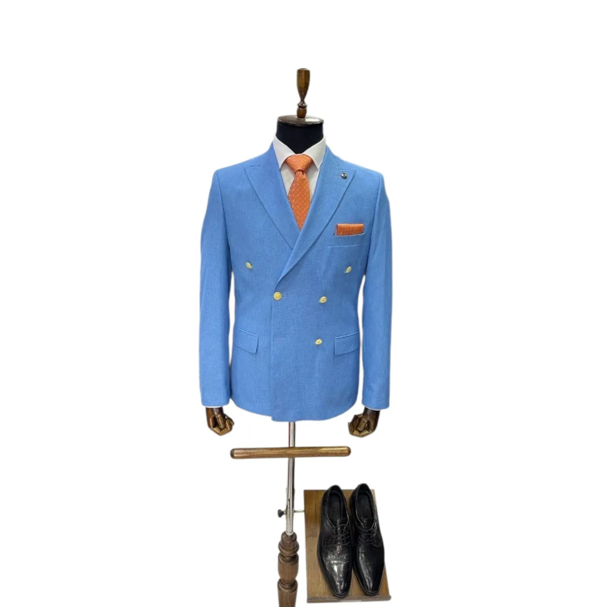 Men's Slim Fit Double-Breasted Blazer – Mustard, Navy, Sage and Blue — picture 4