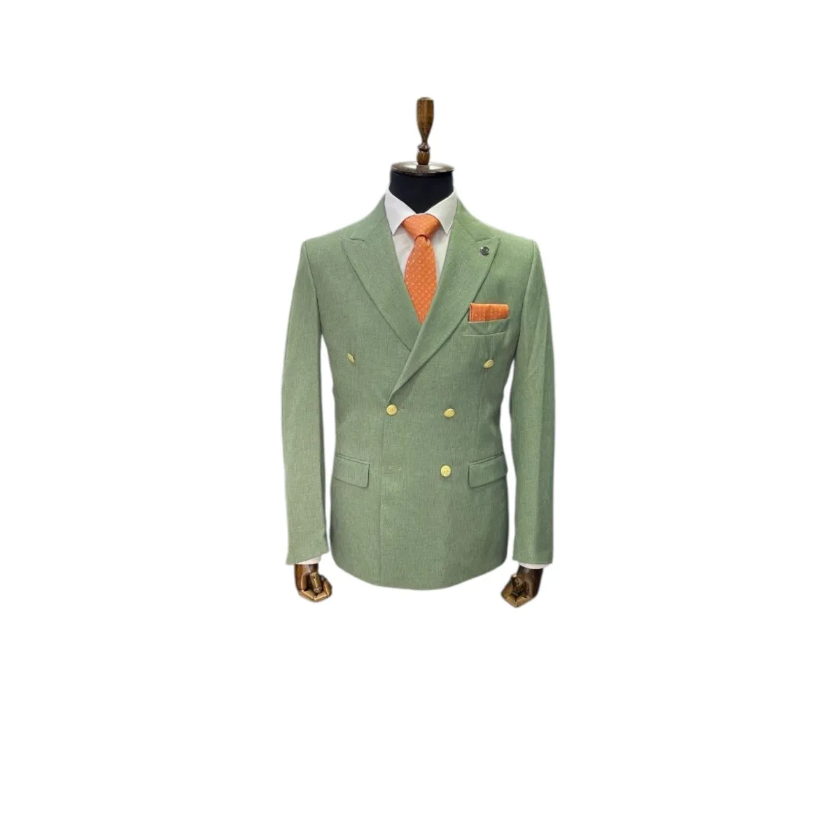 Men's Slim Fit Double-Breasted Blazer – Mustard, Navy, Sage and Blue — picture 3